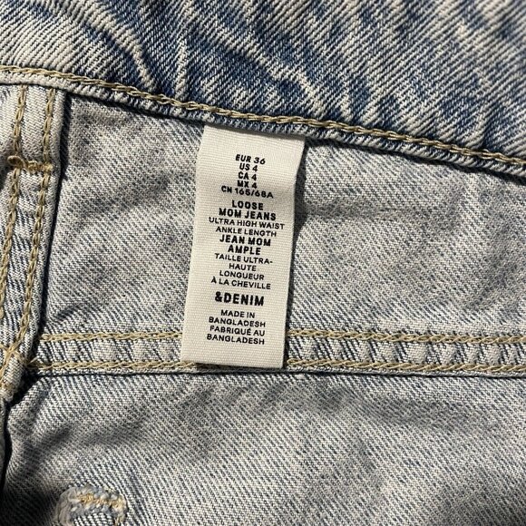 & Denim By H&M Jeans Women Sz 4 Loose Mom Ultra High Waist Ankle Length Distress - Picture 2 of 11